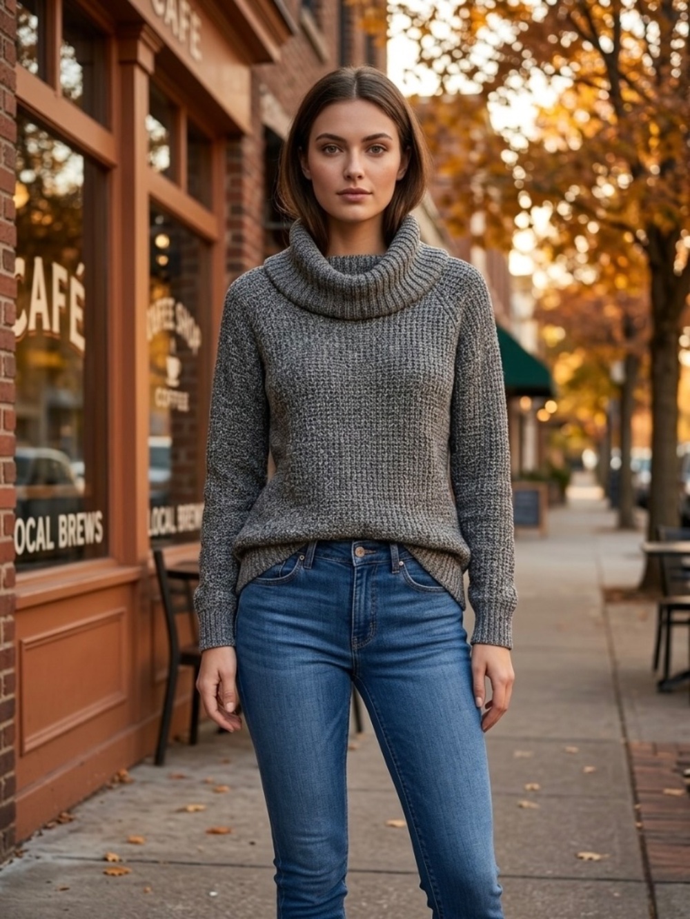 Grey Ribbed Cowl Neck Cable Knit Marbled Grey Sweater Size S